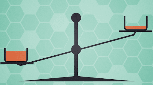 A scale with one side higher than the other