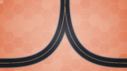 Two roads curving to meet each other and combine into one